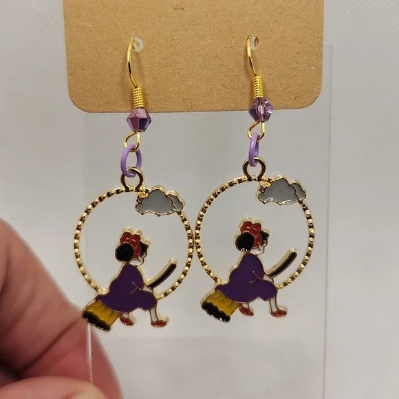 Witch on a Broom Hoop Earrings - Picture 2 of 2